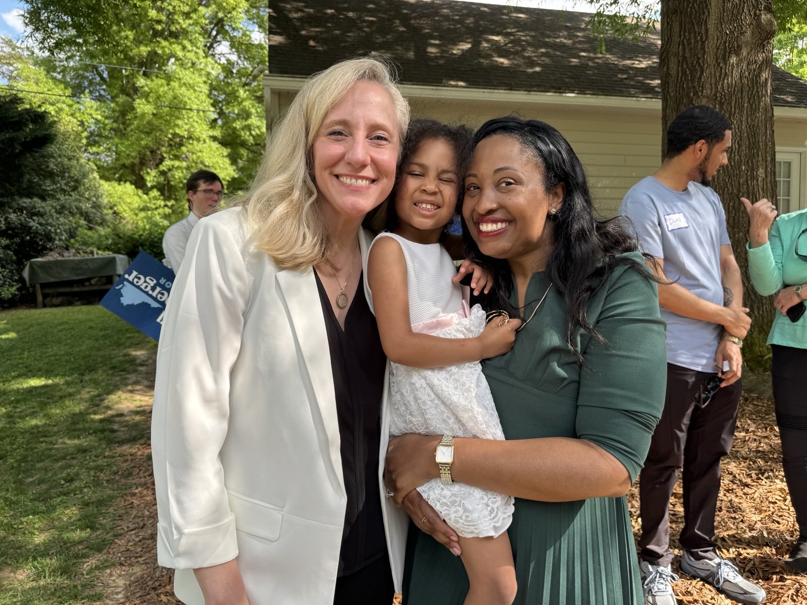 Abigail Spanberger, Leslie Mehta, and Leslie's daughter